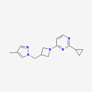 molecular formula C15H19N5 B12269404 2-cyclopropyl-4-{3-[(4-methyl-1H-pyrazol-1-yl)methyl]azetidin-1-yl}pyrimidine 