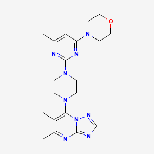 molecular formula C20H27N9O B12269465 4-[2-(4-{5,6-Dimethyl-[1,2,4]triazolo[1,5-a]pyrimidin-7-yl}piperazin-1-yl)-6-methylpyrimidin-4-yl]morpholine 