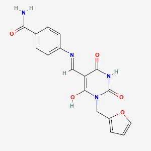 molecular formula C17H14N4O5 B1226957 4-[[1-(2-Furanylmethyl)-2,4,6-trioxo-1,3-diazinan-5-ylidene]methylamino]benzamide 