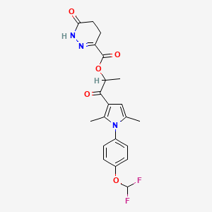 molecular formula C21H21F2N3O5 B1226958 6-氧代-4,5-二氢-1H-吡哒嗪-3-羧酸[1-[1-[4-(二氟甲氧基)苯基]-2,5-二甲基-3-吡咯基]-1-氧代丙-2-基]酯 