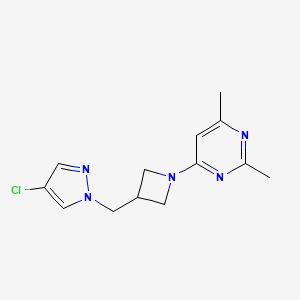 molecular formula C13H16ClN5 B12269593 4-{3-[(4-chloro-1H-pyrazol-1-yl)methyl]azetidin-1-yl}-2,6-dimethylpyrimidine 