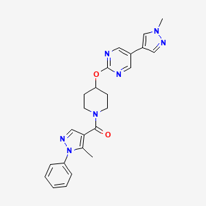 molecular formula C24H25N7O2 B12269715 2-{[1-(5-methyl-1-phenyl-1H-pyrazole-4-carbonyl)piperidin-4-yl]oxy}-5-(1-methyl-1H-pyrazol-4-yl)pyrimidine 