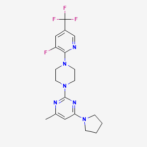 molecular formula C19H22F4N6 B12269840 2-{4-[3-Fluoro-5-(trifluoromethyl)pyridin-2-yl]piperazin-1-yl}-4-methyl-6-(pyrrolidin-1-yl)pyrimidine 