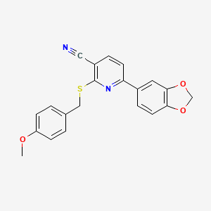 molecular formula C21H16N2O3S B12269847 6-(1,3-Benzodioxol-5-yl)-2-[(4-methoxybenzyl)sulfanyl]pyridine-3-carbonitrile 