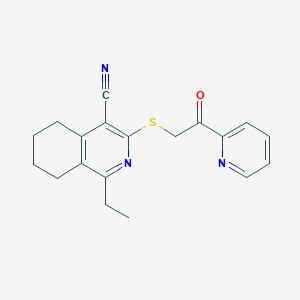 molecular formula C19H19N3OS B12269980 1-Ethyl-3-{[2-oxo-2-(pyridin-2-yl)ethyl]sulfanyl}-5,6,7,8-tetrahydroisoquinoline-4-carbonitrile 