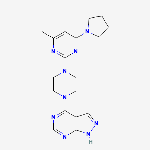 molecular formula C18H23N9 B12269989 4-methyl-2-(4-{1H-pyrazolo[3,4-d]pyrimidin-4-yl}piperazin-1-yl)-6-(pyrrolidin-1-yl)pyrimidine 