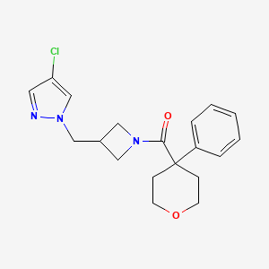 molecular formula C19H22ClN3O2 B12270030 4-chloro-1-{[1-(4-phenyloxane-4-carbonyl)azetidin-3-yl]methyl}-1H-pyrazole 