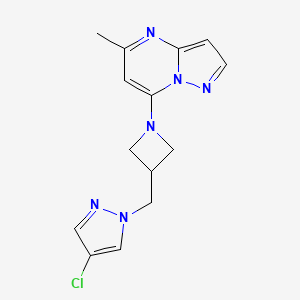 molecular formula C14H15ClN6 B12270084 4-chloro-1-[(1-{5-methylpyrazolo[1,5-a]pyrimidin-7-yl}azetidin-3-yl)methyl]-1H-pyrazole 