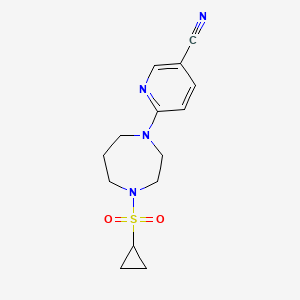 molecular formula C14H18N4O2S B12270106 6-[4-(Cyclopropanesulfonyl)-1,4-diazepan-1-yl]pyridine-3-carbonitrile 