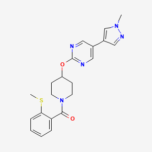 molecular formula C21H23N5O2S B12270136 5-(1-methyl-1H-pyrazol-4-yl)-2-({1-[2-(methylsulfanyl)benzoyl]piperidin-4-yl}oxy)pyrimidine 