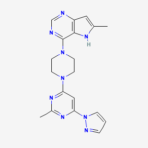 molecular formula C19H21N9 B12270139 2-methyl-4-(4-{6-methyl-5H-pyrrolo[3,2-d]pyrimidin-4-yl}piperazin-1-yl)-6-(1H-pyrazol-1-yl)pyrimidine 