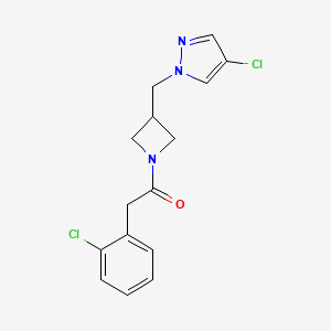 molecular formula C15H15Cl2N3O B12270293 1-{3-[(4-chloro-1H-pyrazol-1-yl)methyl]azetidin-1-yl}-2-(2-chlorophenyl)ethan-1-one 