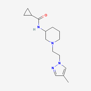 molecular formula C15H24N4O B12270307 N-{1-[2-(4-methyl-1H-pyrazol-1-yl)ethyl]piperidin-3-yl}cyclopropanecarboxamide 