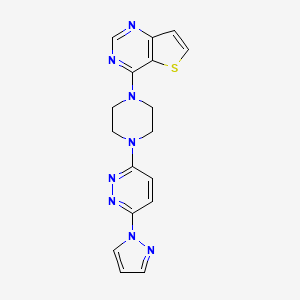 molecular formula C17H16N8S B12270435 3-(1H-pyrazol-1-yl)-6-(4-{thieno[3,2-d]pyrimidin-4-yl}piperazin-1-yl)pyridazine 