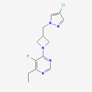 molecular formula C13H15ClFN5 B12270446 4-{3-[(4-chloro-1H-pyrazol-1-yl)methyl]azetidin-1-yl}-6-ethyl-5-fluoropyrimidine 