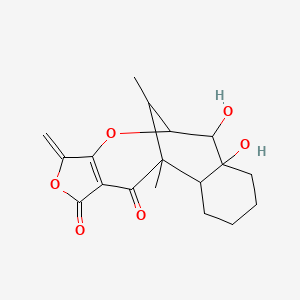 molecular formula C18H22O6 B1227061 7,8-二羟基-1,17-二甲基-12-亚甲基-10,13-二氧杂四环[7.7.1.02,7.011,15]十七烷-11(15)-烯-14,16-二酮 CAS No. 156980-57-3