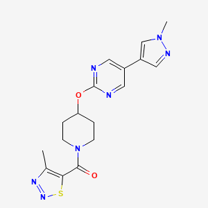 molecular formula C17H19N7O2S B12270826 2-{[1-(4-methyl-1,2,3-thiadiazole-5-carbonyl)piperidin-4-yl]oxy}-5-(1-methyl-1H-pyrazol-4-yl)pyrimidine 