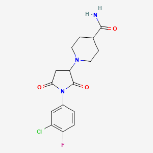 molecular formula C16H17ClFN3O3 B1227088 1-[1-(3-Chloro-4-fluorophenyl)-2,5-dioxo-3-pyrrolidinyl]-4-piperidinecarboxamide 