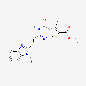 2-[[(1-ethyl-2-benzimidazolyl)thio]methyl]-5-methyl-4-oxo-3H-thieno[2,3-d]pyrimidine-6-carboxylic acid ethyl ester