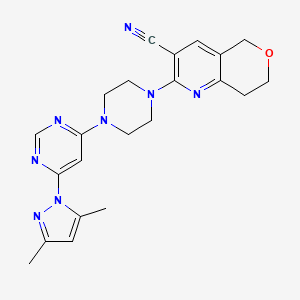 molecular formula C22H24N8O B12270913 2-{4-[6-(3,5-dimethyl-1H-pyrazol-1-yl)pyrimidin-4-yl]piperazin-1-yl}-5H,7H,8H-pyrano[4,3-b]pyridine-3-carbonitrile 