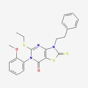 5-(ethylsulfanyl)-6-(2-methoxyphenyl)-3-(2-phenylethyl)-2-sulfanylidene-2H,3H,6H,7H-[1,3]thiazolo[4,5-d]pyrimidin-7-one