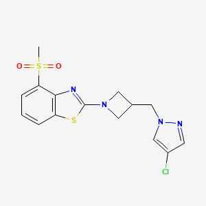 molecular formula C15H15ClN4O2S2 B12271073 2-{3-[(4-chloro-1H-pyrazol-1-yl)methyl]azetidin-1-yl}-4-methanesulfonyl-1,3-benzothiazole 