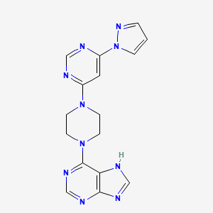 molecular formula C16H16N10 B12271248 6-{4-[6-(1H-pyrazol-1-yl)pyrimidin-4-yl]piperazin-1-yl}-9H-purine 