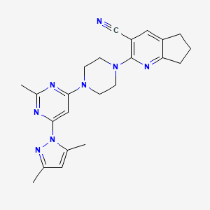 molecular formula C23H26N8 B12271251 2-{4-[6-(3,5-dimethyl-1H-pyrazol-1-yl)-2-methylpyrimidin-4-yl]piperazin-1-yl}-5H,6H,7H-cyclopenta[b]pyridine-3-carbonitrile 