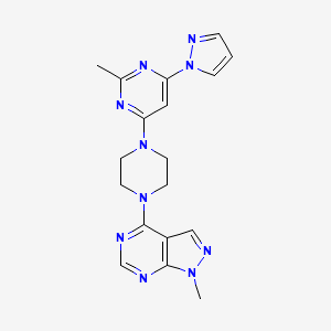 molecular formula C18H20N10 B12271256 2-methyl-4-(4-{1-methyl-1H-pyrazolo[3,4-d]pyrimidin-4-yl}piperazin-1-yl)-6-(1H-pyrazol-1-yl)pyrimidine 