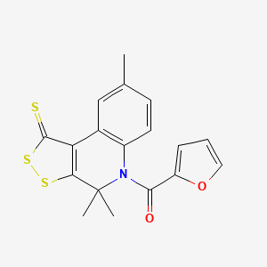 molecular formula C18H15NO2S3 B1227133 2-Furanyl-(4,4,8-trimethyl-1-sulfanylidene-5-dithiolo[3,4-c]quinolinyl)methanone 