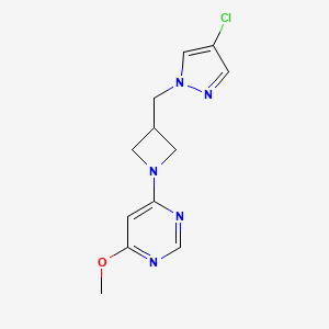 molecular formula C12H14ClN5O B12271330 4-{3-[(4-chloro-1H-pyrazol-1-yl)methyl]azetidin-1-yl}-6-methoxypyrimidine 