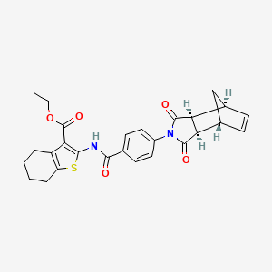 molecular formula C27H26N2O5S B1227136 2-[4-((1R,2R,6S,7S)-3,5-Dioxo-4-aza-tricyclo[5.2.1.0*2,6*]dec-8-en-4-yl)-benzoylamino]-4,5,6,7-tetrahydro-benzo[b]thiophene-3-carboxylic acid ethyl ester 