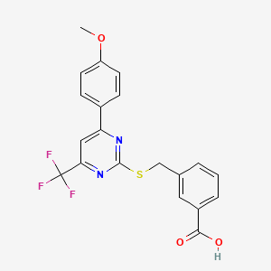 molecular formula C20H15F3N2O3S B1227155 3-[[[4-(4-Methoxyphenyl)-6-(trifluoromethyl)-2-pyrimidinyl]thio]methyl]benzoic acid 