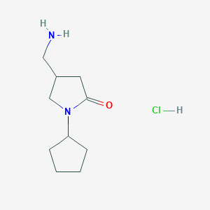 molecular formula C10H19ClN2O B12271622 4-(Aminomethyl)-1-cyclopentylpyrrolidin-2-one hydrochloride 