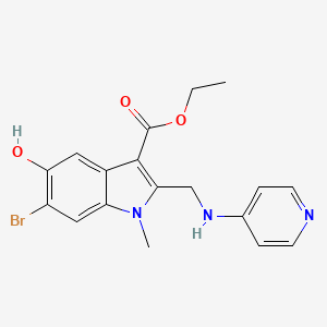 molecular formula C18H18BrN3O3 B1227163 6-Bromo-5-hydroxy-1-methyl-2-[(pyridin-4-ylamino)methyl]-3-indolecarboxylic acid ethyl ester 