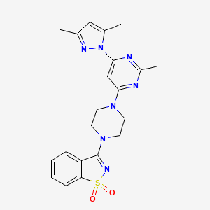 molecular formula C21H23N7O2S B12271653 3-{4-[6-(3,5-dimethyl-1H-pyrazol-1-yl)-2-methylpyrimidin-4-yl]piperazin-1-yl}-1lambda6,2-benzothiazole-1,1-dione 