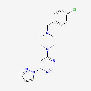 molecular formula C18H19ClN6 B12271697 4-{4-[(4-chlorophenyl)methyl]piperazin-1-yl}-6-(1H-pyrazol-1-yl)pyrimidine 