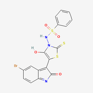 molecular formula C17H10BrN3O4S3 B1227170 N-[5-(5-bromo-2-oxo-1H-indol-3-ylidene)-4-oxo-2-sulfanylidene-3-thiazolidinyl]benzenesulfonamide 