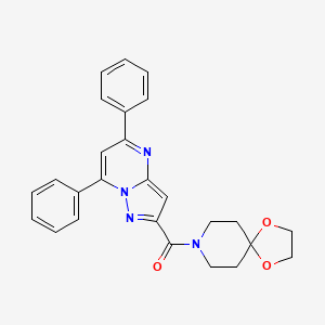 molecular formula C26H24N4O3 B1227176 1,4-Dioxa-8-azaspiro[4.5]decan-8-yl-(5,7-diphenyl-2-pyrazolo[1,5-a]pyrimidinyl)methanone 