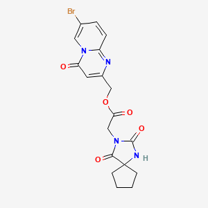 molecular formula C18H17BrN4O5 B1227183 2-(2,4-Dioxo-1,3-diazaspiro[4.4]nonan-3-yl)acetic acid (7-bromo-4-oxo-2-pyrido[1,2-a]pyrimidinyl)methyl ester 