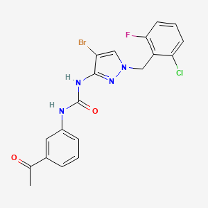 molecular formula C19H15BrClFN4O2 B1227195 1-(3-Acetylphenyl)-3-[4-bromo-1-[(2-chloro-6-fluorophenyl)methyl]-3-pyrazolyl]urea 