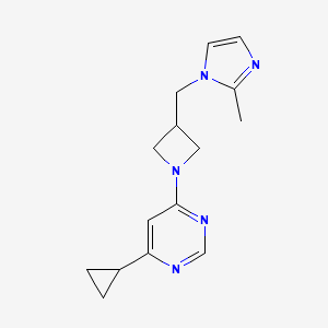 molecular formula C15H19N5 B12272006 4-cyclopropyl-6-{3-[(2-methyl-1H-imidazol-1-yl)methyl]azetidin-1-yl}pyrimidine 