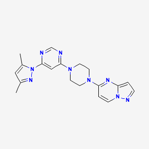 molecular formula C19H21N9 B12272156 4-(3,5-dimethyl-1H-pyrazol-1-yl)-6-(4-{pyrazolo[1,5-a]pyrimidin-5-yl}piperazin-1-yl)pyrimidine 