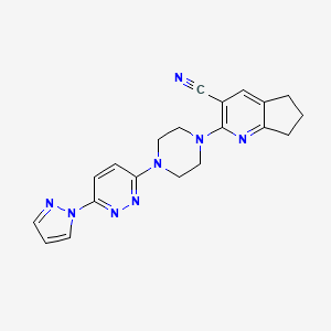 molecular formula C20H20N8 B12272284 2-{4-[6-(1H-pyrazol-1-yl)pyridazin-3-yl]piperazin-1-yl}-5H,6H,7H-cyclopenta[b]pyridine-3-carbonitrile 