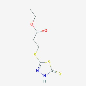 molecular formula C7H10N2O2S3 B1227233 3-[(2-sulfanylidene-3H-1,3,4-thiadiazol-5-yl)thio]propanoic acid ethyl ester 