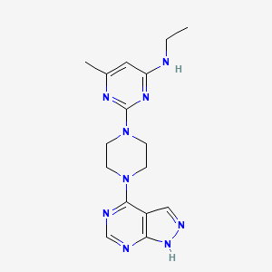 molecular formula C16H21N9 B12272462 N-ethyl-6-methyl-2-(4-{1H-pyrazolo[3,4-d]pyrimidin-4-yl}piperazin-1-yl)pyrimidin-4-amine 