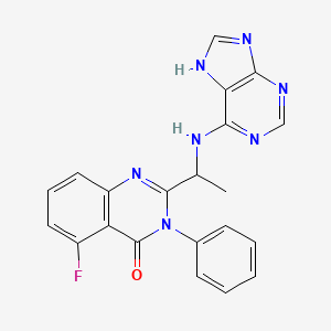 molecular formula C21H16FN7O B12272548 (S)-2-(1-((9H-Purin-6-yl)amino)ethyl)-5-fluoro-3-phenylquinazolin-4(3H)-one 