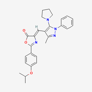 molecular formula C27H28N4O3 B1227255 (4Z)-4-[(3-methyl-1-phenyl-5-pyrrolidin-1-ylpyrazol-4-yl)methylidene]-2-(4-propan-2-yloxyphenyl)-1,3-oxazol-5-one 