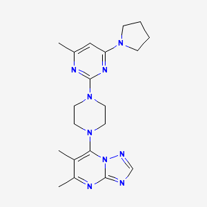 molecular formula C20H27N9 B12272744 2-(4-{5,6-Dimethyl-[1,2,4]triazolo[1,5-a]pyrimidin-7-yl}piperazin-1-yl)-4-methyl-6-(pyrrolidin-1-yl)pyrimidine 