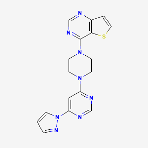 molecular formula C17H16N8S B12272907 4-(1H-pyrazol-1-yl)-6-(4-{thieno[3,2-d]pyrimidin-4-yl}piperazin-1-yl)pyrimidine 